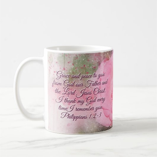 Mug Philippiens 1:2-3 Grace et Paix pour vous Rose ros (Gauche)