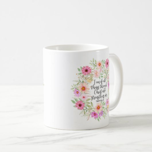 Mug Philippiens 4:13 Bible Scripture Verse Floral (Devant droit)