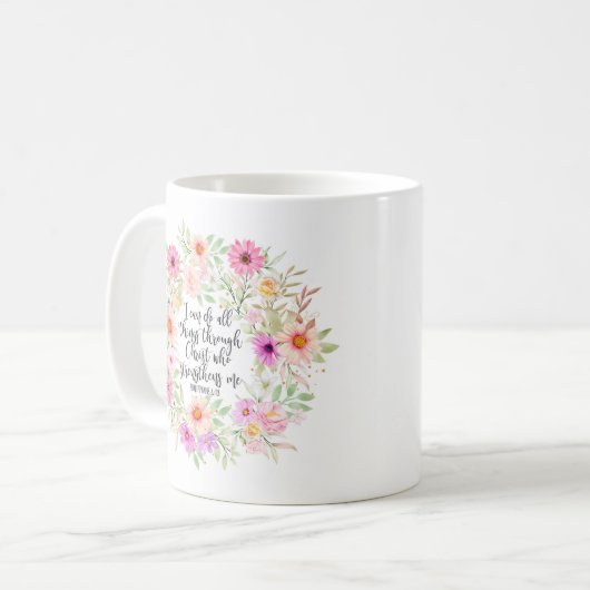 Mug Philippiens 4:13 Bible Scripture Verse Floral (Devant gauche)