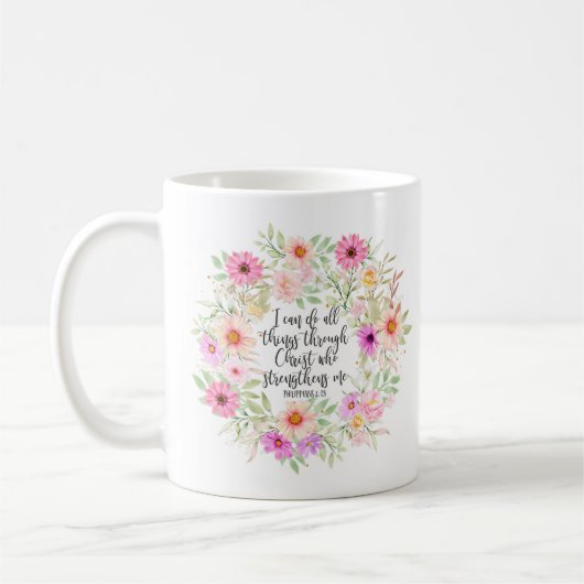 Mug Philippiens 4:13 Bible Scripture Verse Floral (Gauche)