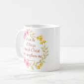 Mug Philippiens 4:13 Écriture florale rose et jaune (Devant gauche)