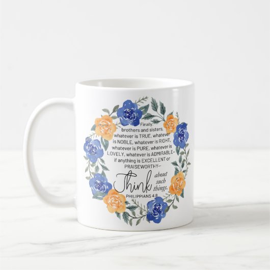 Mug Philippiens 4:8, ce qui est noble, couronne floral (Gauche)
