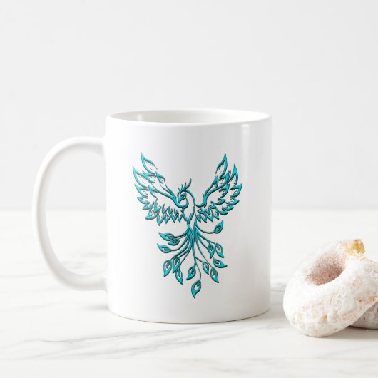 Mug Phoenix bleu se lève sur blanc (Avec donut)