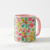 Mug Phoenix vibrant avec Arrière - plan floral (Devant droit)