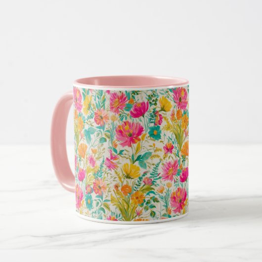 Mug Phoenix vibrant avec Arrière - plan floral (Devant gauche)