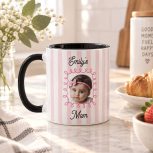 Mug Photo bébé visage rose rayé café d'anniversaire ma
