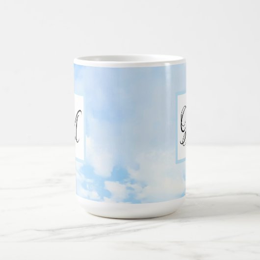 Mug Photo Blue Sky Elegant Single Fancy Initial (Centre)