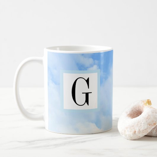 Mug Photo Blue Sky Elegant Single Initial (Avec donut)
