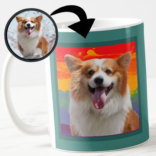 Mug Photo chic moderne chien sur Rainbow Arrière - pla