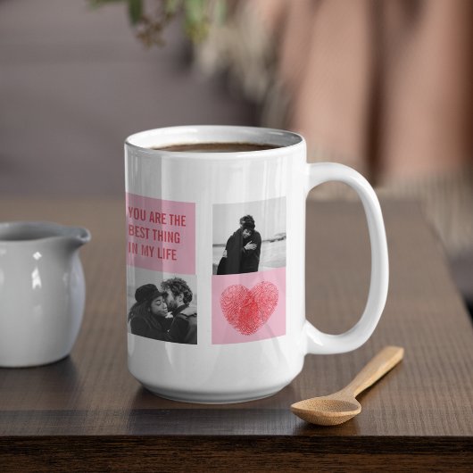 Mug Photo Collage Couple | Valentines Coeur rose et ro
