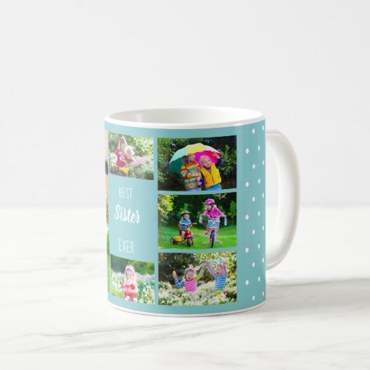 Mug Photo Collage Meilleure Soeur jamais Sky Blue Polk (Devant droit)