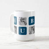 Mug Photo Collage Moderne Bleu Meilleur Hubby Ever Cad (Devant gauche)