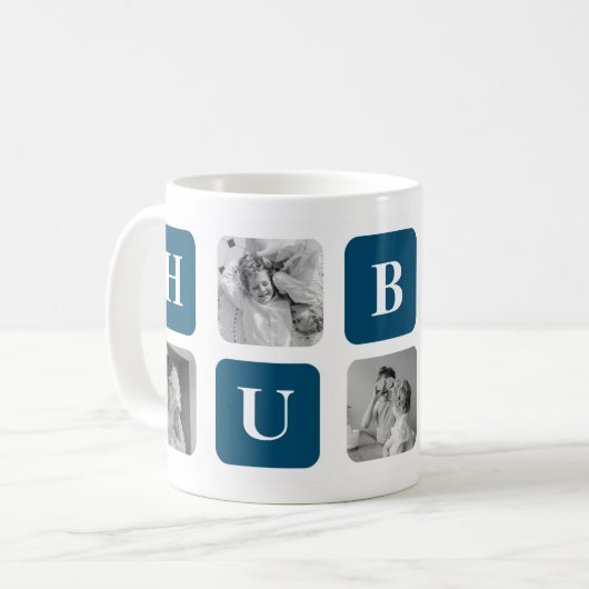 Mug Photo Collage Moderne Bleu Meilleur Hubby Ever Cad (Devant gauche)