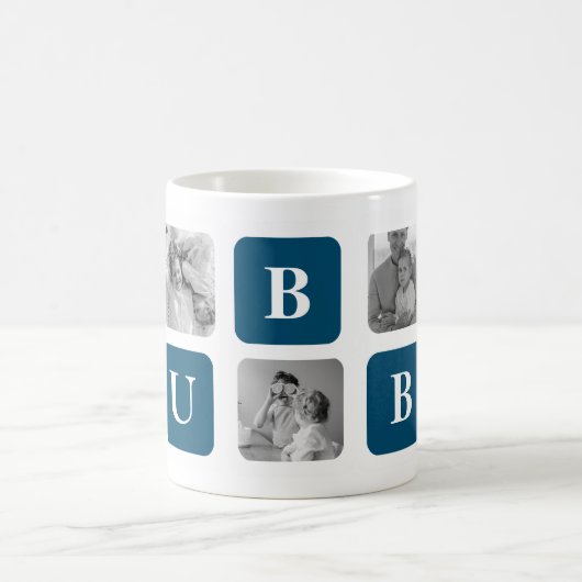 Mug Photo Collage Moderne Bleu Meilleur Hubby Ever Cad (Centre)