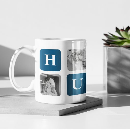 Mug Photo Collage Moderne Bleu Meilleur Hubby Ever Cad