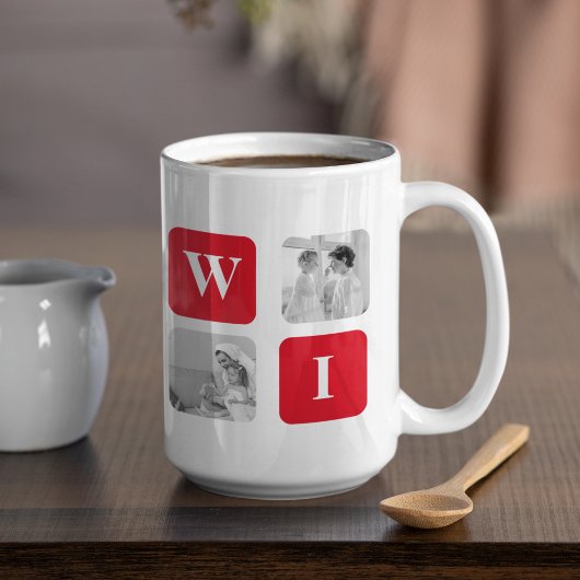 Mug Photo Collage Moderne & Cadeau Rouge Pour Lovely W