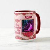 Mug Photo Collage  Name Valentine's Day Floral Coffee (Devant droit)