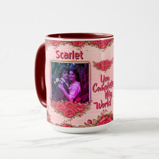 Mug Photo Collage  Name Valentine's Day Floral Coffee (Devant gauche)