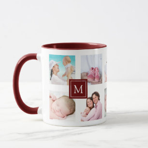 Mug Photo Collage personnalisé 10 Maroon Monogramme M