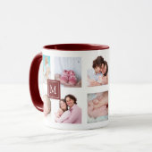 Mug Photo Collage personnalisé 10 Maroon Monogramme Mu (Devant gauche)