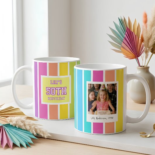 Mug Photo d'anniversaire 50 ans rayure multicolore