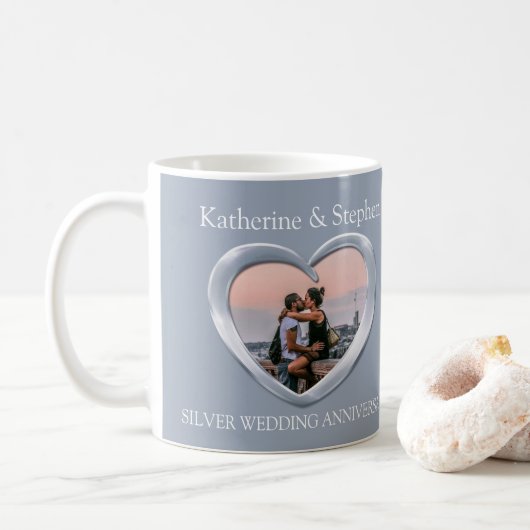 Mug Photo d'anniversaire du mariage d'argent (Avec donut)