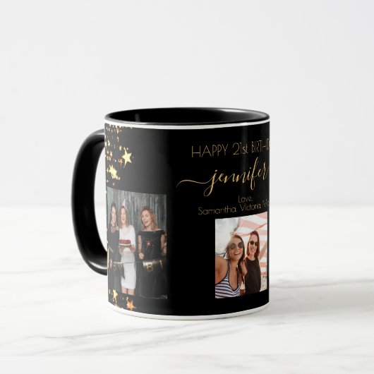 Mug Photo d'anniversaire meilleurs amis noir or étoile (Devant gauche)