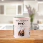 Mug Photo d'anniversaire meilleurs amis rose roux<br><div class="desc">Un cadeau d'amis pour le 21e anniversaire d'une femme, célébrant sa vie avec 3 de vos photos d'elle, de ses amis, de sa famille, de son intérêt ou des animaux de compagnie. Personnalisez et ajoutez son nom, son âge de 21 ans et vos noms. Lettres de couleur noire. Arrière -...</div>
