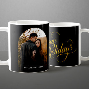 Mug Photo d'arche de fêtes glamour noir et or pailleté