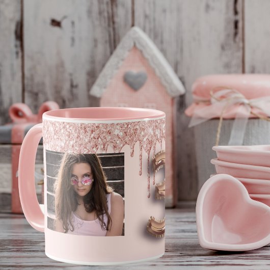 Mug photo de 30e anniversaire rose rose or parties sci