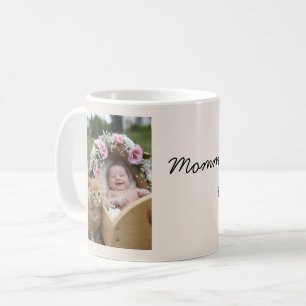 Mug Photo de bébé et de chat, berceau, fleurs