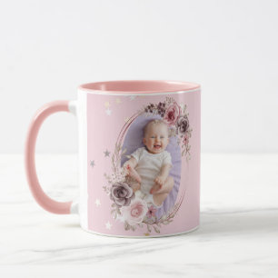 Mug Photo de bébé fille Élégant Moderne floral rose ad