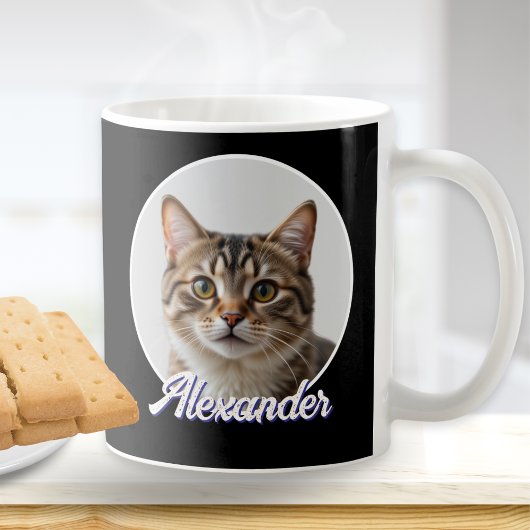 Mug Photo de chat et nom élégant noir