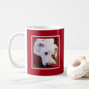 Mug Photo de chien mignon Blanc et Rouge Joyeux Noël
