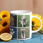 Mug Photo de chien personnalisé Collage Empreinte de p<br><div class="desc">Cette belle tasse photo d'animal de compagnie est personnalisée avec d'adorables photos de votre chien doux. Customisez ce cadeau chic avec vos propres photos de chiot personnalisées autour d'un carré bleu cool avec un empreinte de patte blanc mignon et le nom de votre chien au centre.</div>