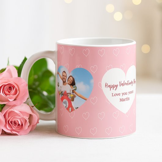 Mug Photo de coeur blanc rose Saint Valentin