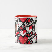 Mug Photo de Coeurs et Fleurs rouges, noirs et blancs (Centre)