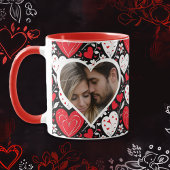 Mug Photo de Coeurs et Fleurs rouges, noirs et blancs