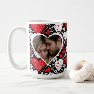 Mug Photo de Coeurs et Fleurs rouges, noirs et blancs