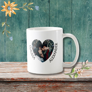 Mug Photo de couple cardiaque personnalisée et 2 noms 