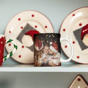 Mug Photo de famille moderne et branchée de Noël sombr
