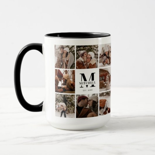 Mug Photo de famille moderne noir et blanc Collage de  (Gauche)