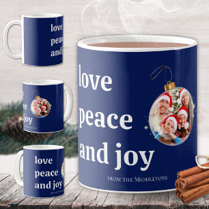 Mug Photo de famille Noël Bleu Amour Paix Joie Fêtes