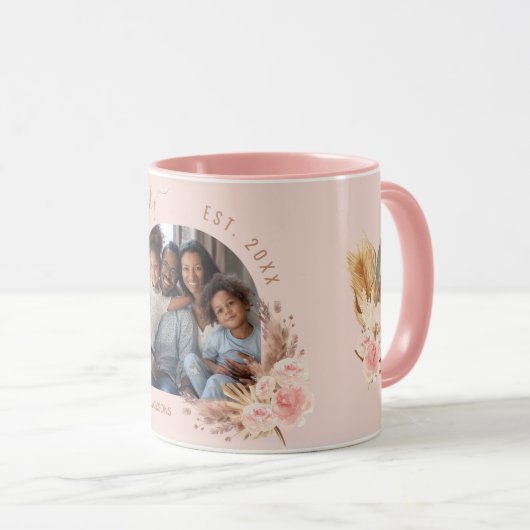 Mug Photo de famille pampas herbe rose or rose fleuron (Devant droit)