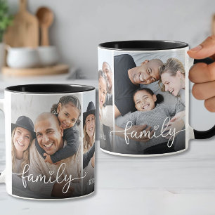 Mug Photo de famille personnalisé avec nom en écriture