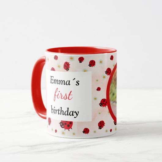 Mug photo de fête de coccinelle (Devant gauche)