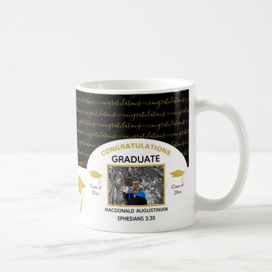 Mug Photo de graduation en or noir élégant (Droite)