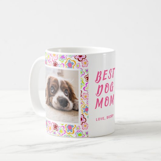 Mug Photo de la Motif de la Fleur de Best Dog Mom (Devant gauche)