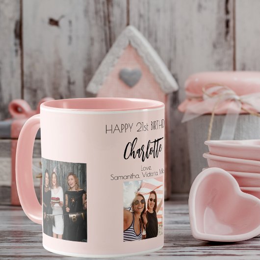 Mug Photo de l'anniversaire ami bleu rose nom