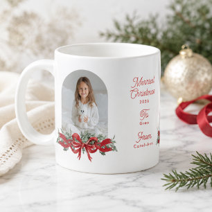 Mug Photo de Noël personnalisé Famille Ruban Rouge